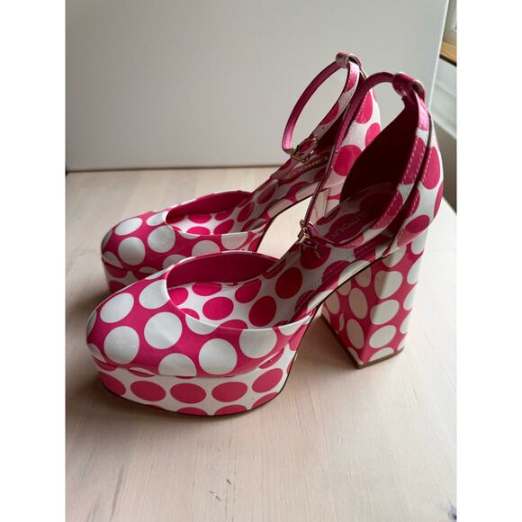 Larroudé Ari Polka Dot Patent Leather Ankle-Strap Platform Pumps size 5.5 - Picture 2 of 10